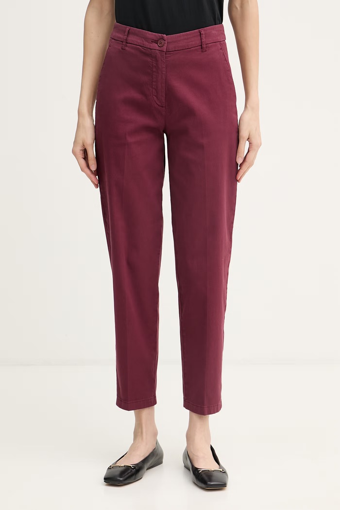 United Colors of Benetton nohavice dámske bavlnené s elastanom burgundské 4CDRDF0AV