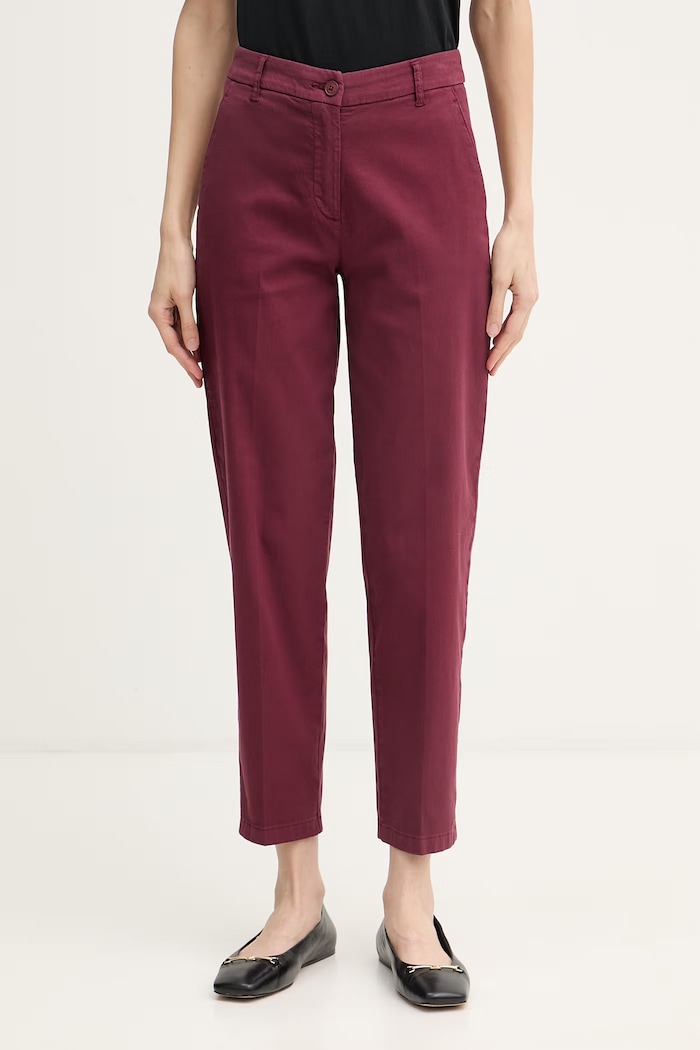 United Colors of Benetton nohavice dámske bavlnené s elastanom burgundské 4CDRDF0AV