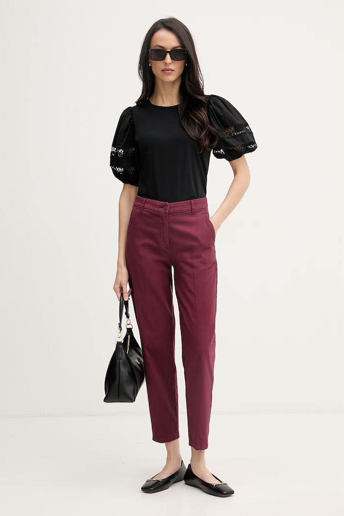 United Colors of Benetton nohavice dámske bavlnené s elastanom 4CDRDF0AV burgundské SS26