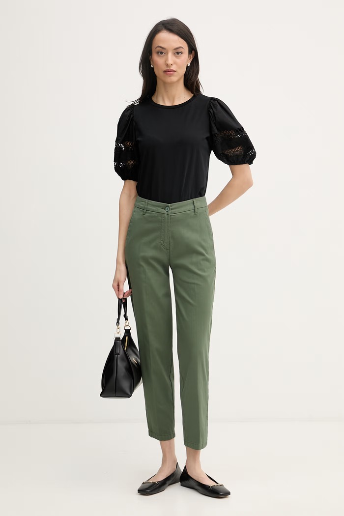 United Colors of Benetton spodnie damskie bawełniane z elastanem 4CDRDF0AV zielony SS26