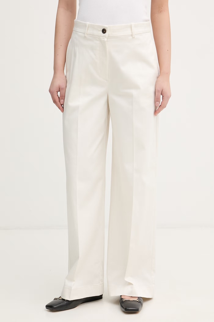 Calvin Klein Jeans kalhoty dámské bavlněné s elastanem béžová LV047F621G