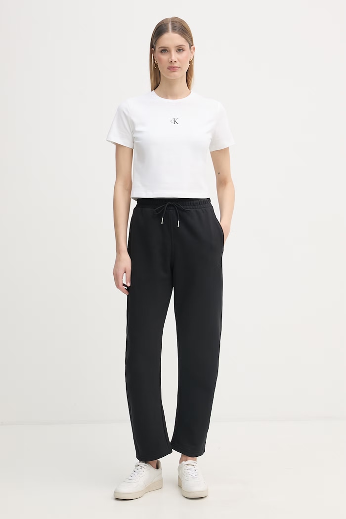 Calvin Klein Jeans teplákové nohavice dámske bavlnené LV047F210G čierna SS26