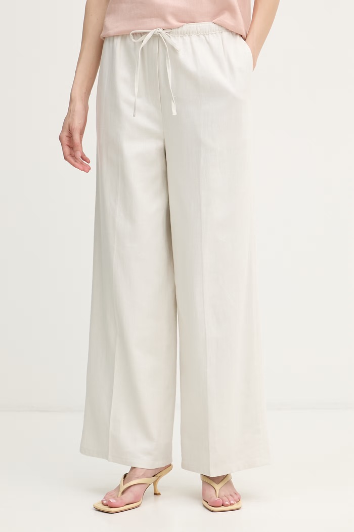 Calvin Klein Jeans spodnie damskie z lnem beżowy LV047F631G