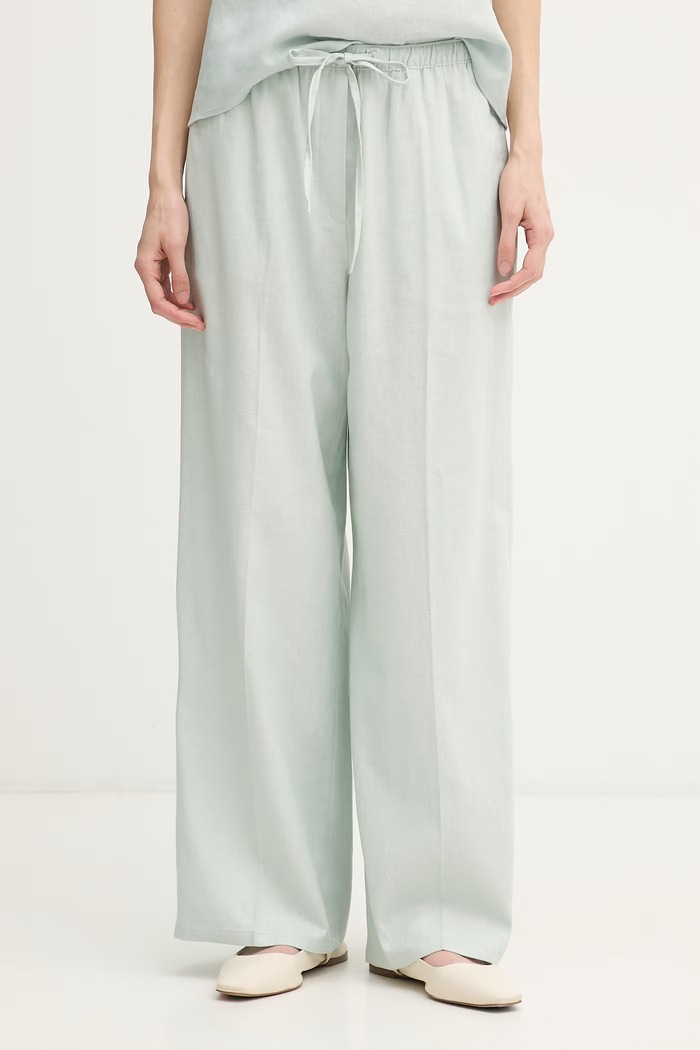 Calvin Klein Jeans hlače ženske z lanom zelena LV047F631G