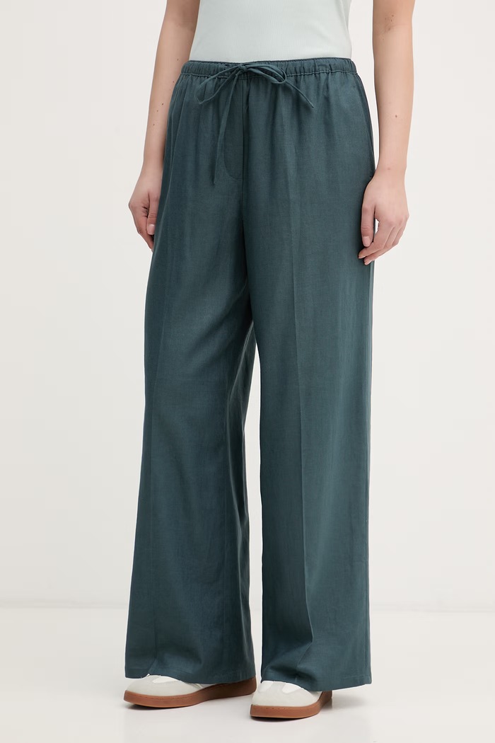 Calvin Klein Jeans hlače ženske z lanom turkizna LV047F631G