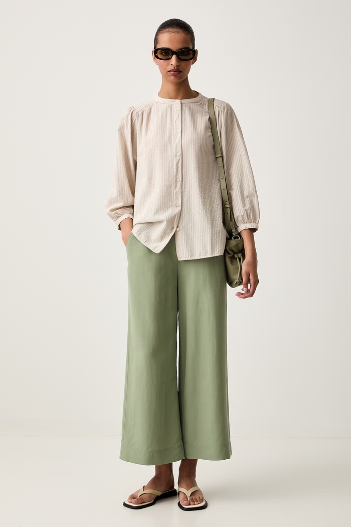 Marc O'Polo spodnie wide leg damskie z lnem 5000013087 zielony SS26