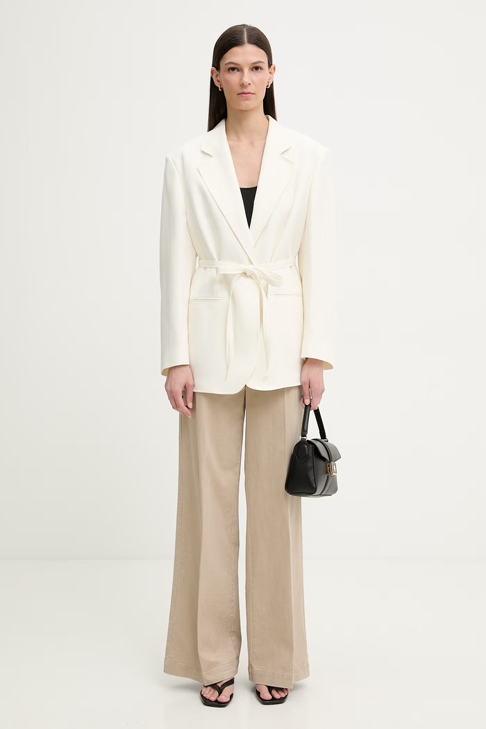 Marc O'Polo pantaloni wide leg pentru femei, din bumbac 5000013203 bej SS26