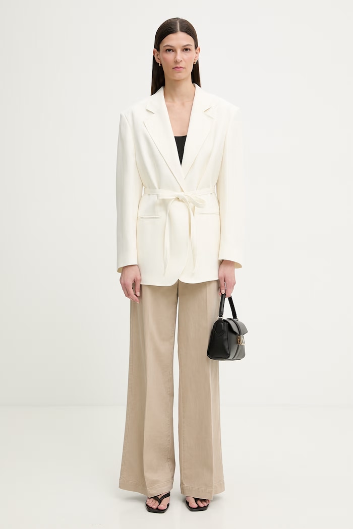 Marc O'Polo pantaloni wide leg pentru femei, din bumbac 5000013203 bej SS26