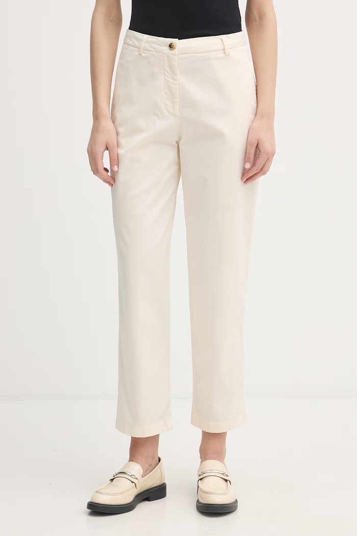 Tommy Hilfiger Nohavice dámske s bavlnou béžová WW0WW49647