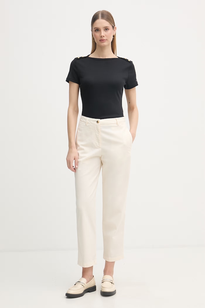 Tommy Hilfiger Nohavice dámske s bavlnou WW0WW49647 béžová SS26