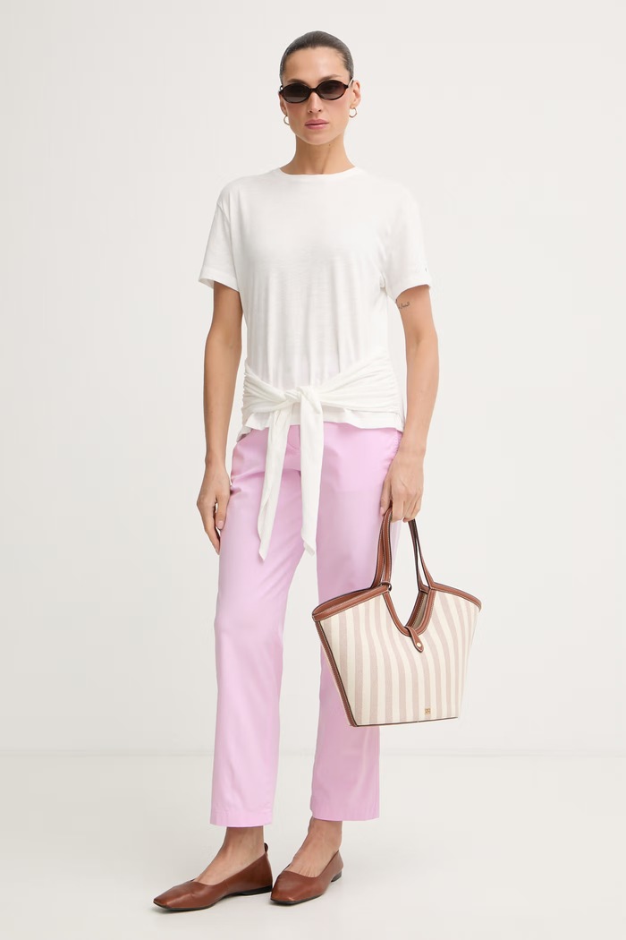 Tommy Hilfiger nohavice dámske s bavlnou WW0WW49647 ružová SS26