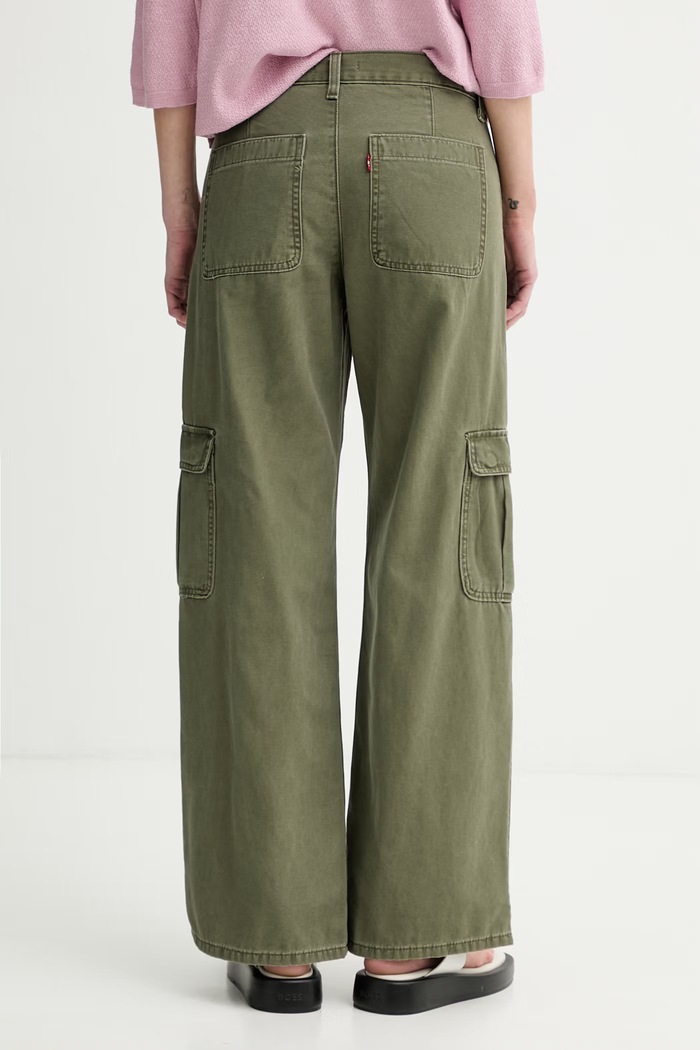 Îmbrăcăminte Levi's pantaloni cargo pentru femei, din bumbac SUPERLOW LOOSE CARGO ND 005FX.0000 verde