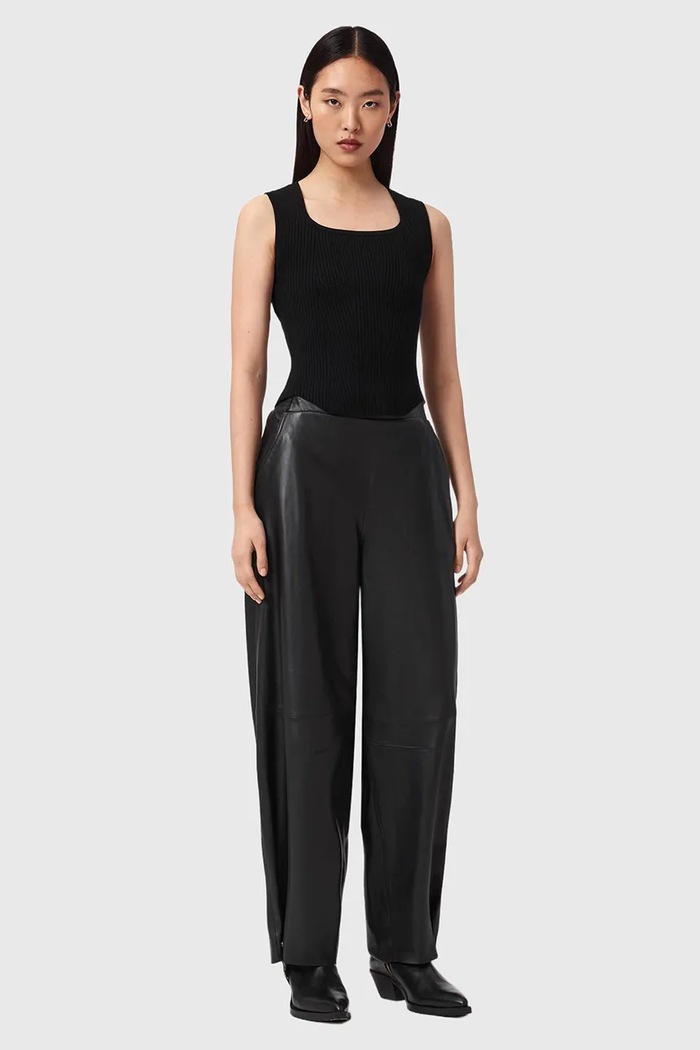 Kožené nohavice AllSaints ETTA W015TE čierna