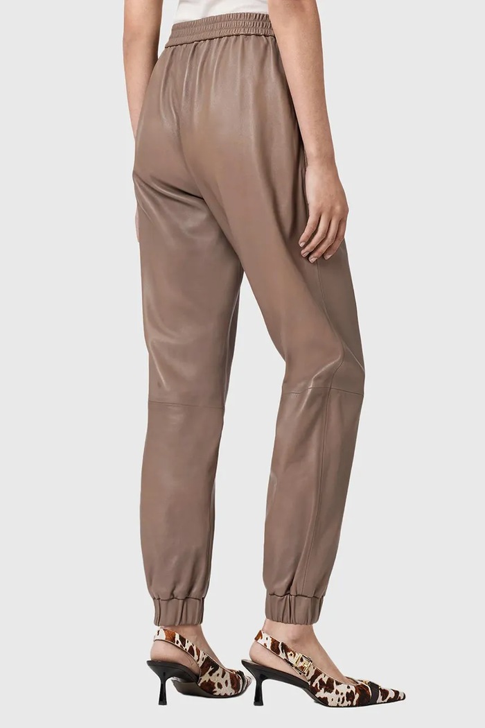 Δερμάτινο παντελόνι AllSaints JEN W064TE καφέ SS26