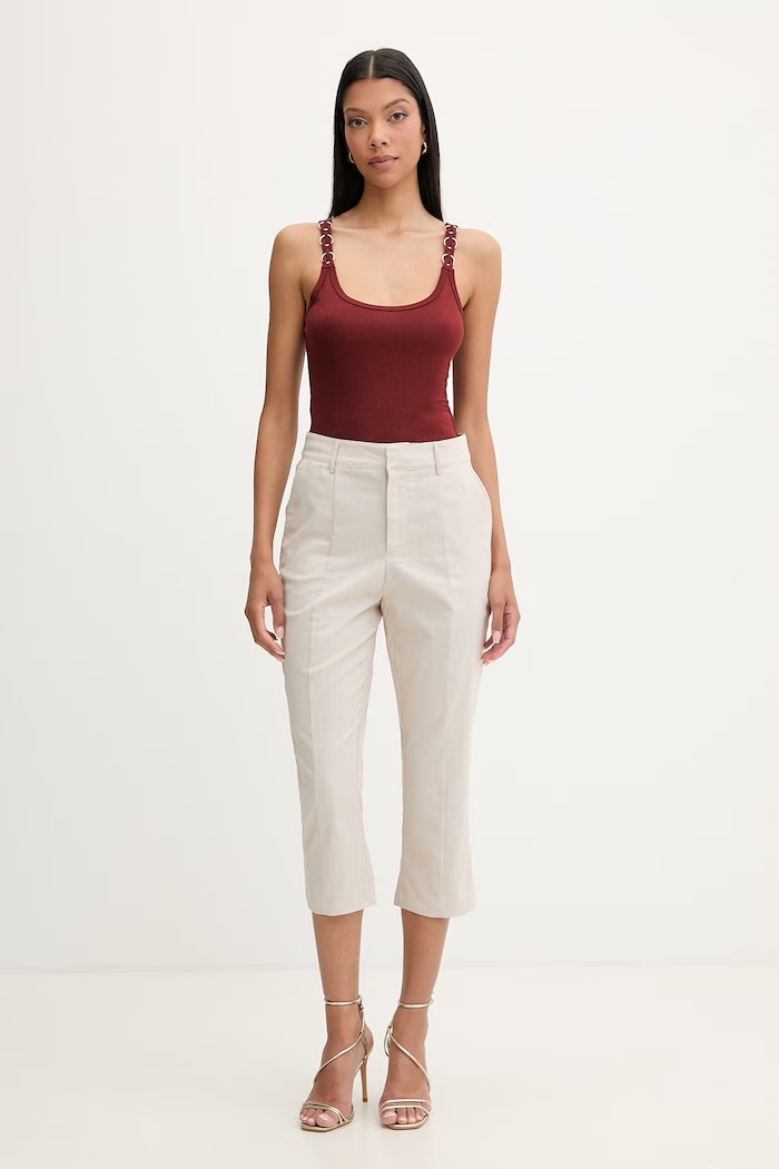 Guess spodnie capri damskie z wiskozą CHRISSY W6GB24.W2097 beżowy SS26