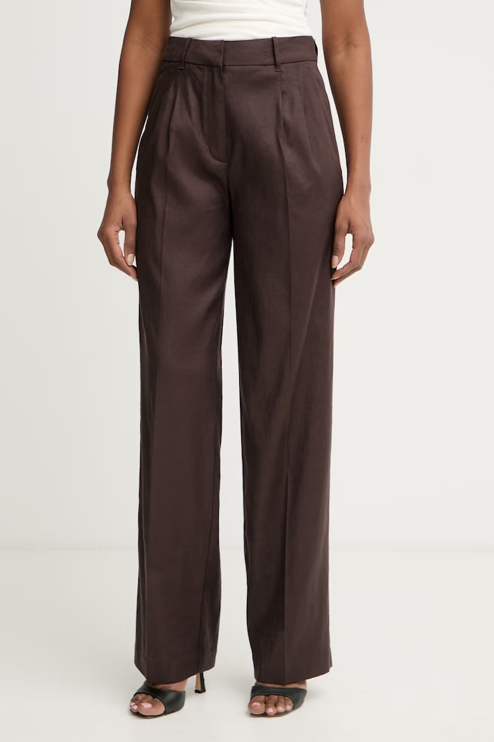 Guess spodnie straight damskie z lnem CARLA brązowy W6GB43.W2840