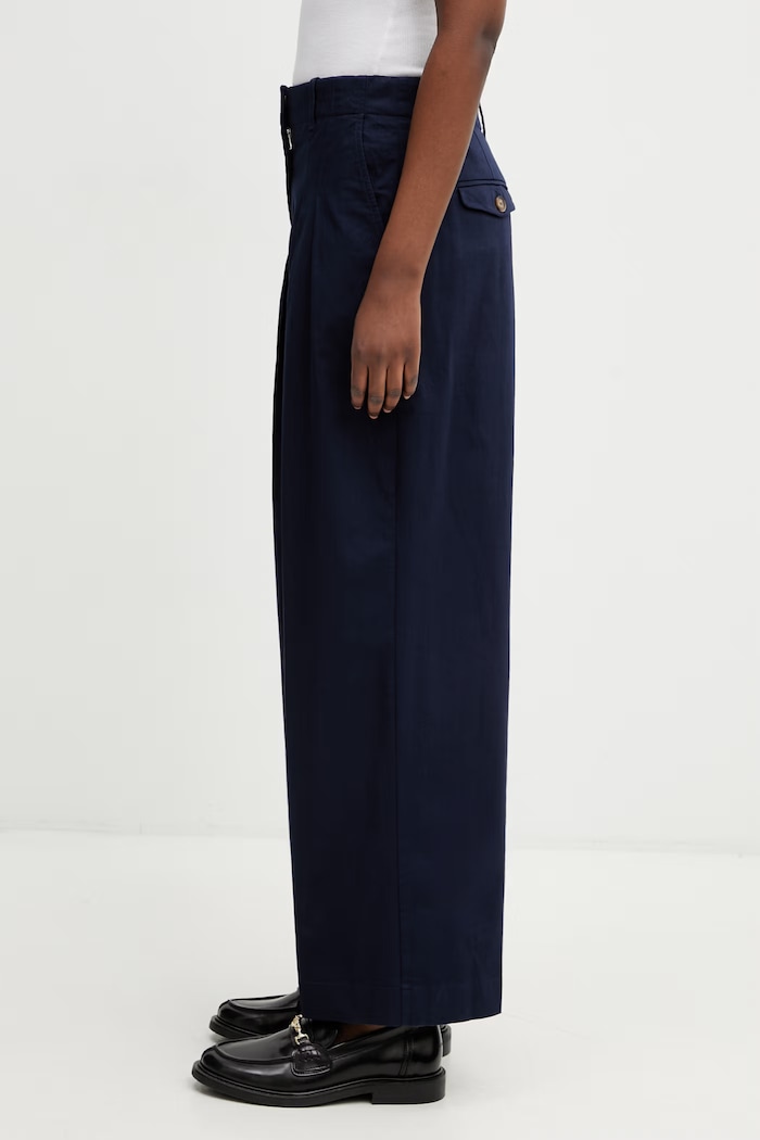 Lacoste Pantaloni din bumbac cu elastan pentru femei HF0205 bleumarin SS26