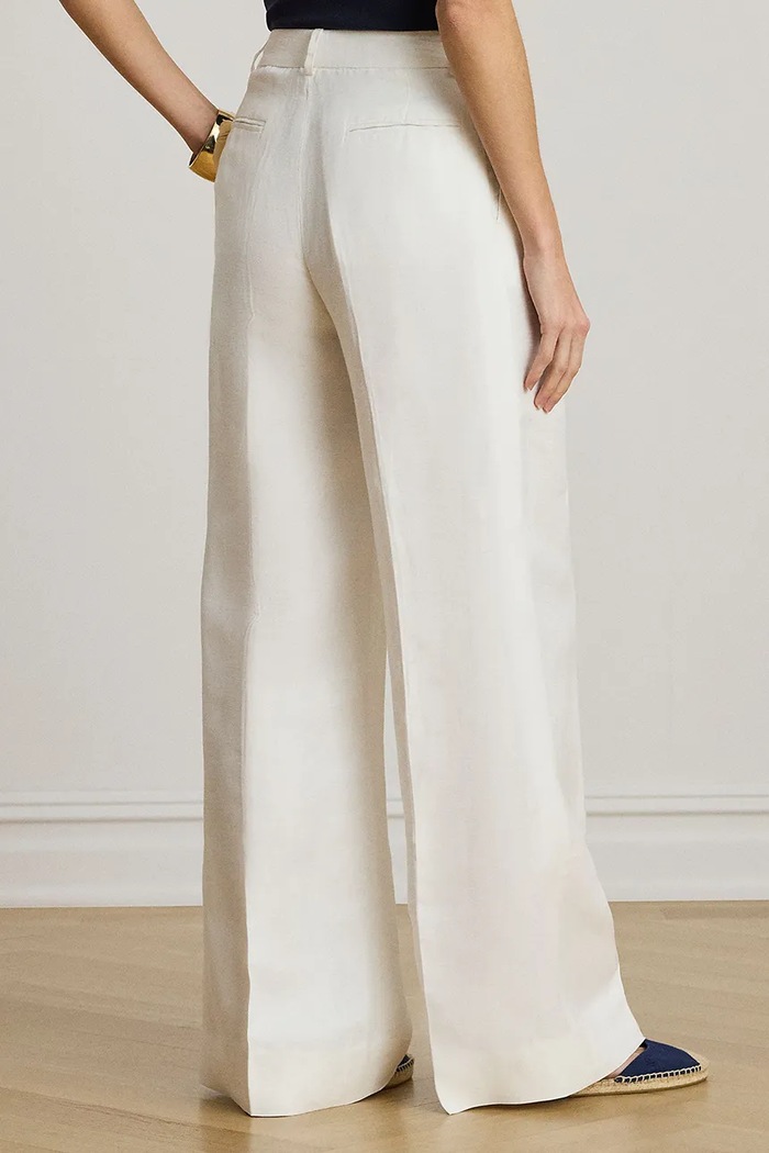 Lauren Ralph Lauren панталон palazzo дамски с лен 200P13458 бял SS26