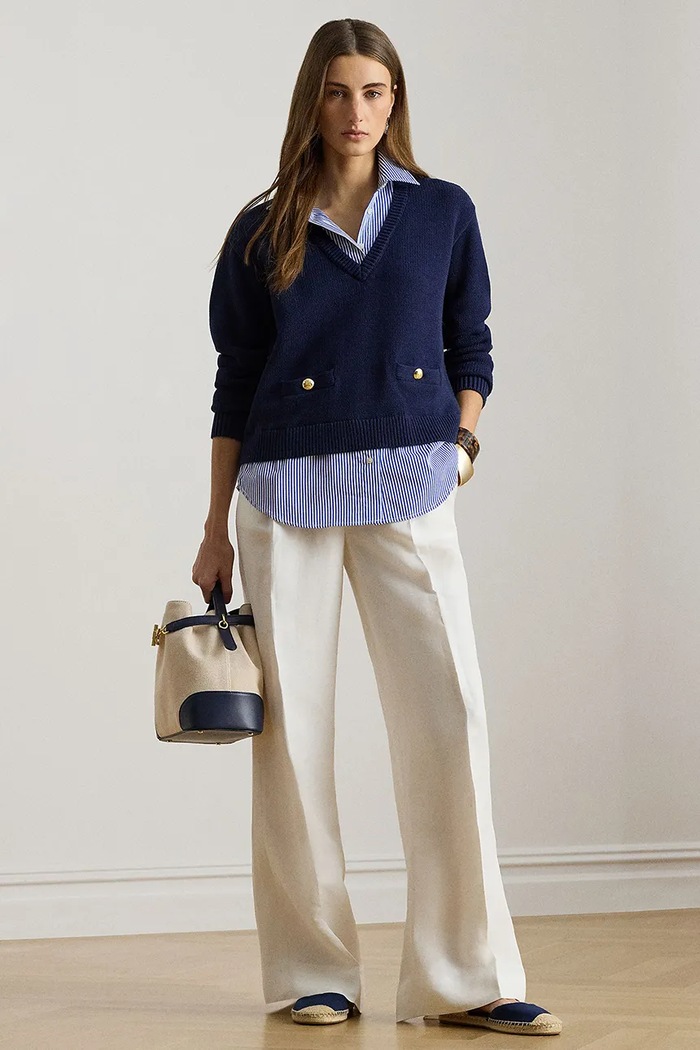 Дрехи Lauren Ralph Lauren панталон palazzo дамски с лен 200P13458 бял