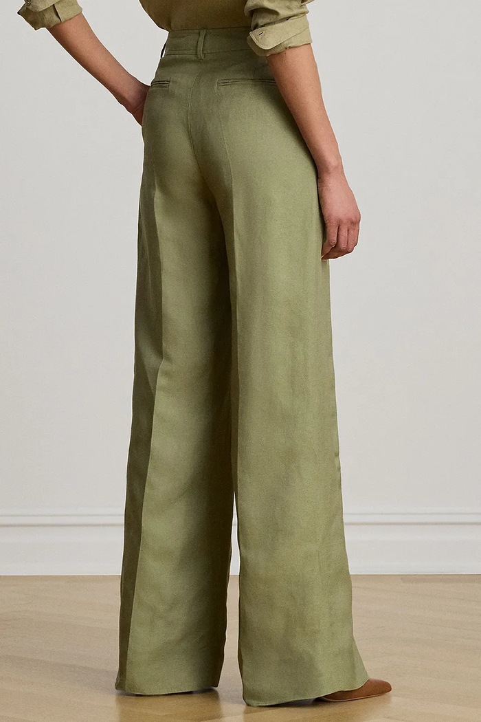 Lauren Ralph Lauren spodnie palazzo damskie z lnem 200P13458 zielony SS26