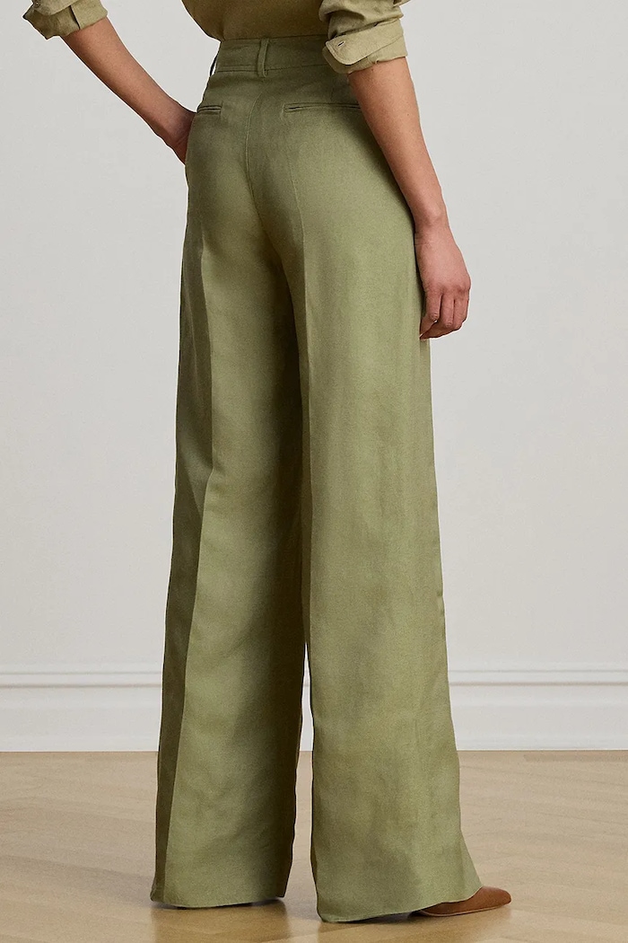 Lauren Ralph Lauren spodnie palazzo damskie z lnem 200P13458 zielony SS26