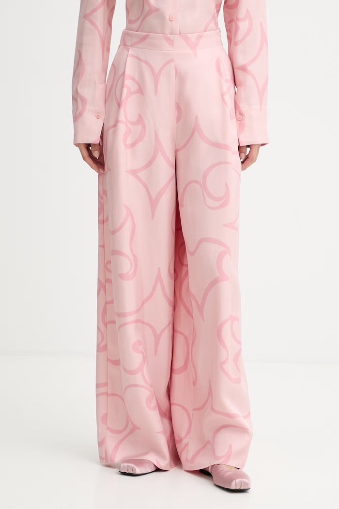 Marimekko spodnie wide leg damskie z wiskozy różowy 095131
