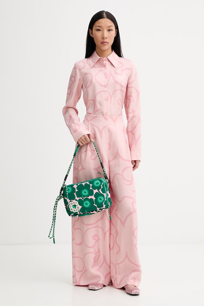 Marimekko spodnie wide leg damskie z wiskozy 095131 różowy SS26