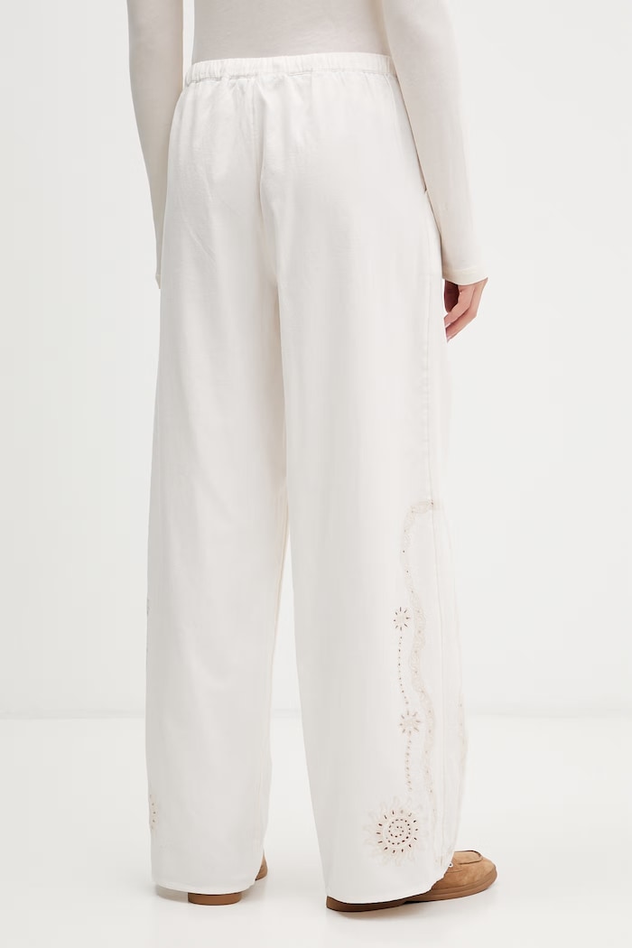 Odzież Tommy Jeans spodnie wide leg damskie z dodatkiem lnu DW0DW22287 beżowy