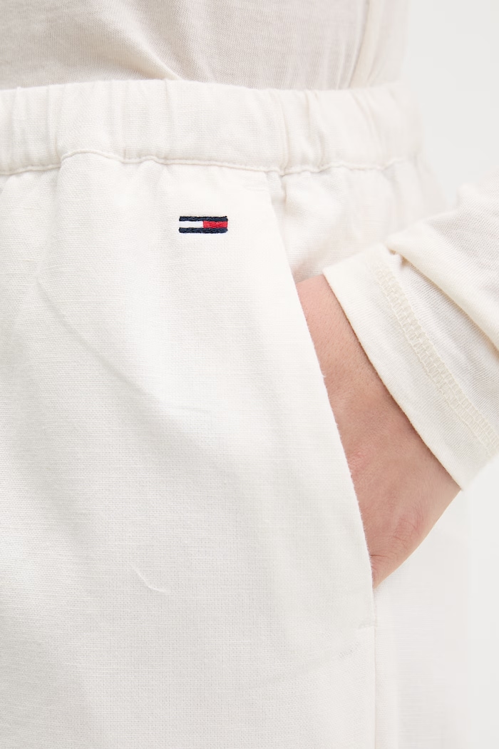 Tommy Jeans spodnie wide leg damskie z dodatkiem lnu beżowy DW0DW22287