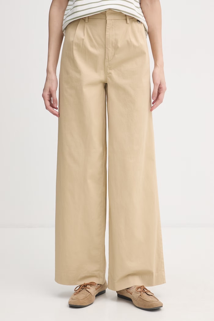 U.S. Polo Assn. nohavice dámske s bavlnou FULL LENGTH WIDE LEG béžová WUP2260