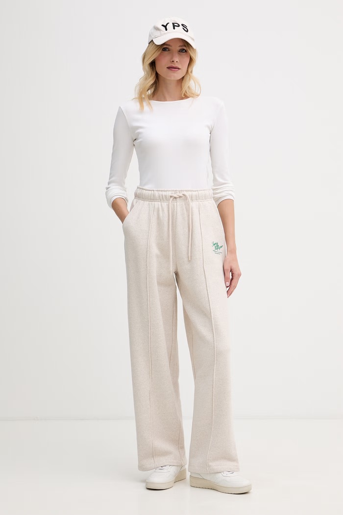 Tommy Hilfiger dámske bavlnené teplákové nohavice WW0WW50783 béžová SS26