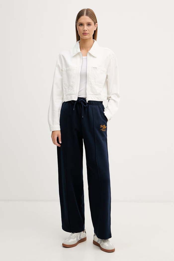 Tommy Hilfiger teplákové nohavice dámske bavlnené WW0WW50783 tmavomodrá SS26