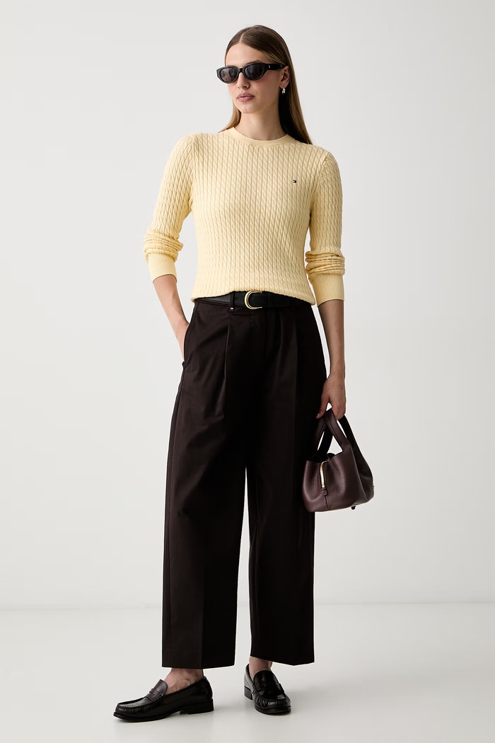 Tommy Hilfiger kalhoty dámské s bavlnou WW0WW48993 hnědá SS26
