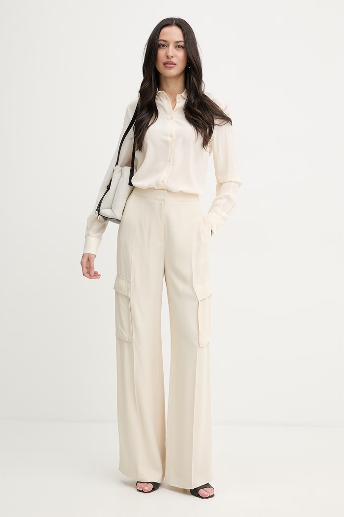 BOSS pantaloni cargo pentru femei, cu vâscoză Tianamia1 50556626 bej SS26
