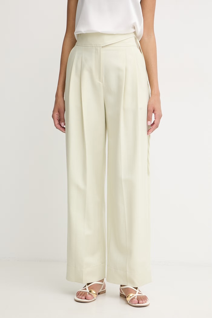 BOSS Orange nohavice wide leg dámske s prímesou ľanu C Talily zelená 50556552