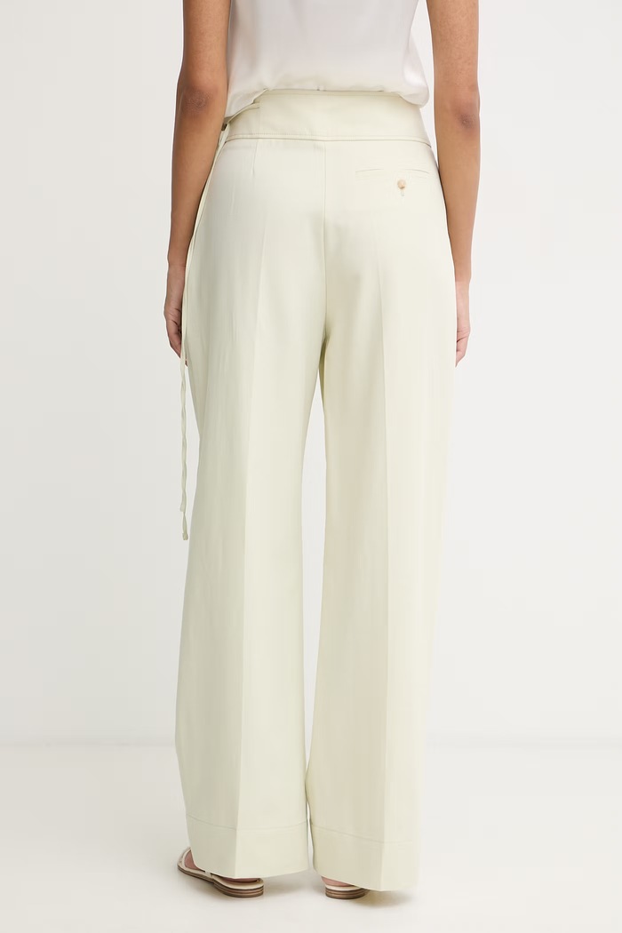 Oblečenie BOSS Orange nohavice wide leg dámske s prímesou ľanu C Talily 50556552 zelená