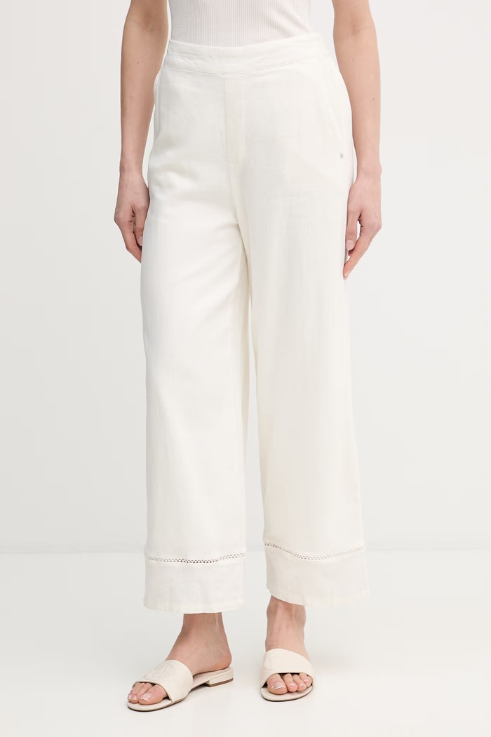 Dkny spodnie z dodatkiem lnu tkanina beżowy DJ6P3129
