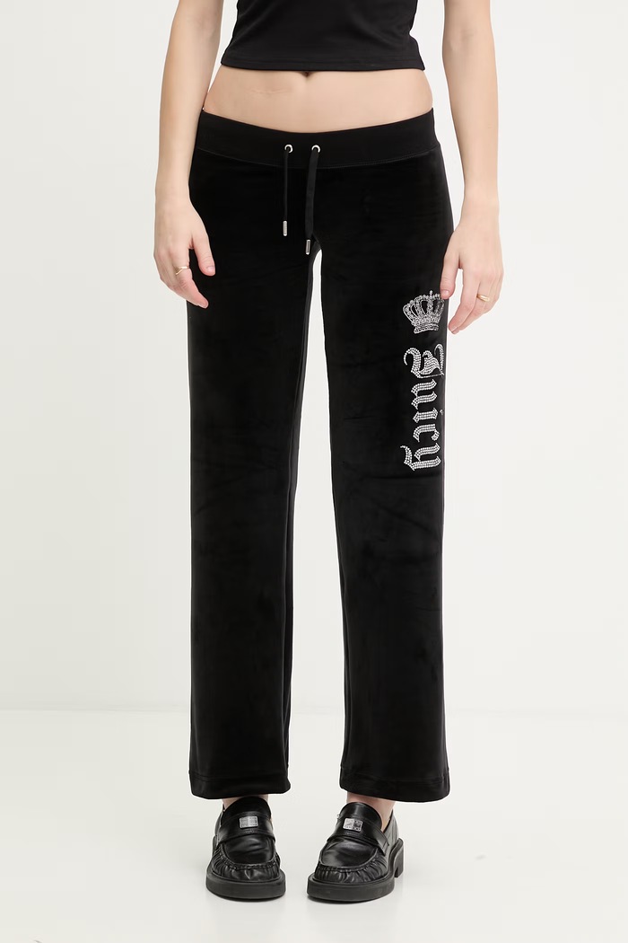 Juicy Couture pantaloni de trening pentru femei velur GOTHIC CROWN negru JCBBJ126806