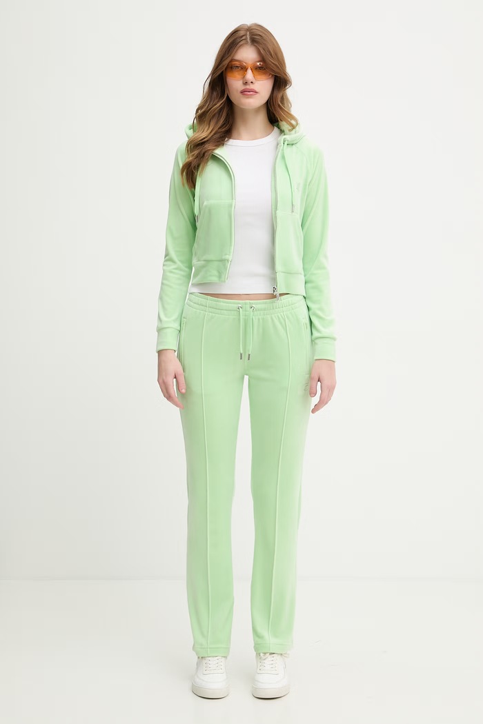 Juicy Couture spodnie dresowe damskie welurowe TINA COL OUT TR JCWBJ126327 zielony SS26