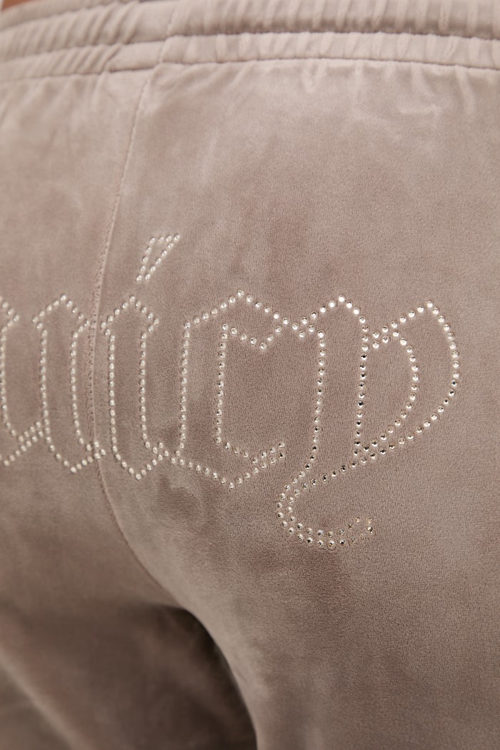 Juicy Couture spodnie dresowe damskie welurowe TINA COL OUT TR brązowy JCWBJ126327