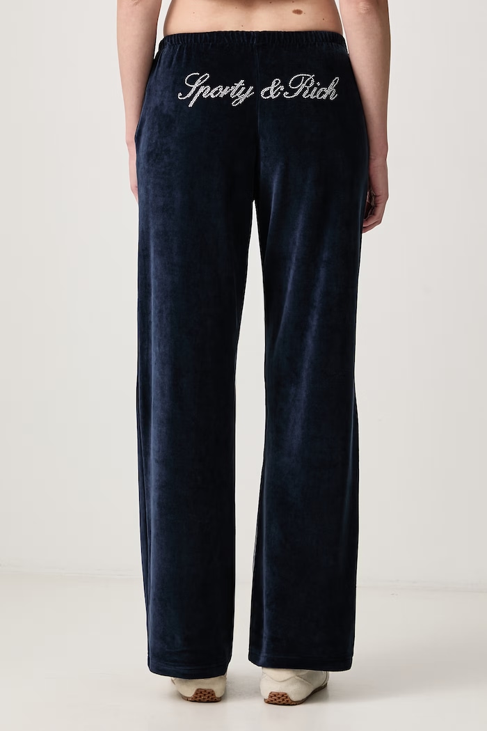 Clothing Sporty & Rich Signature Logo Krystal sweatpants velvet Women's PA02273326BL106 navy
