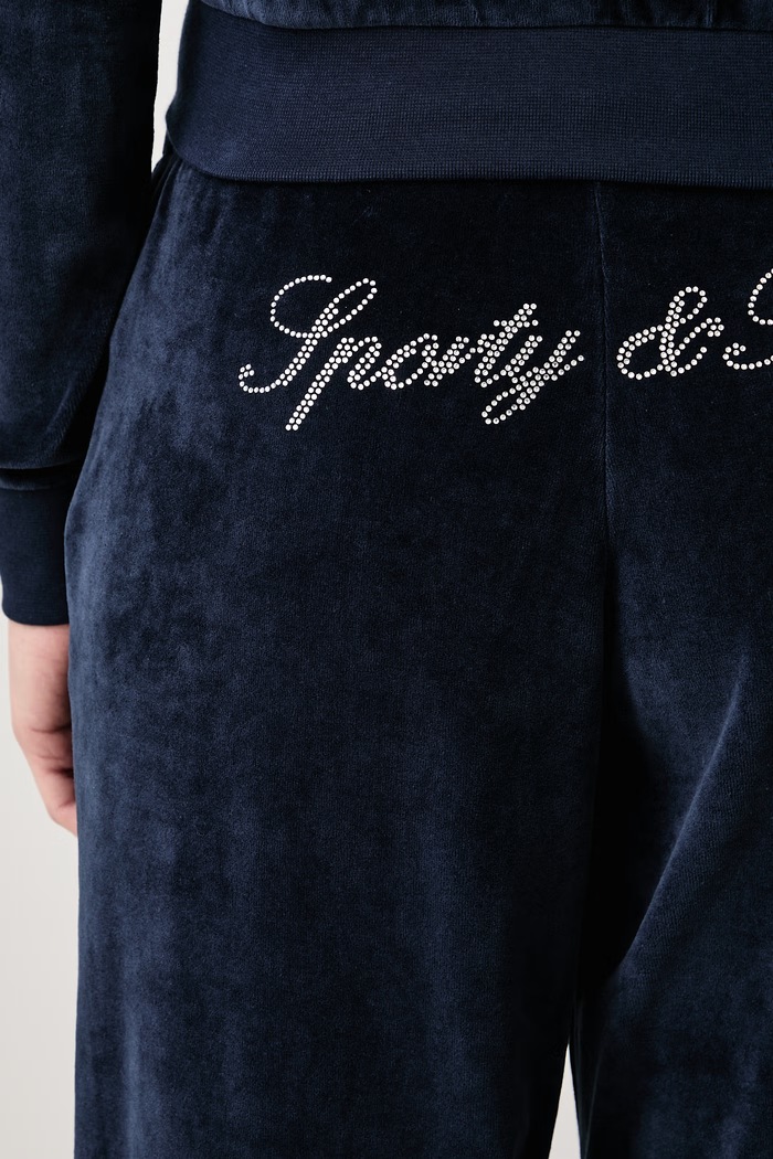 Signature Logo Krystal sweatpants velvet Women's Sporty & Rich navy PA02273326BL106