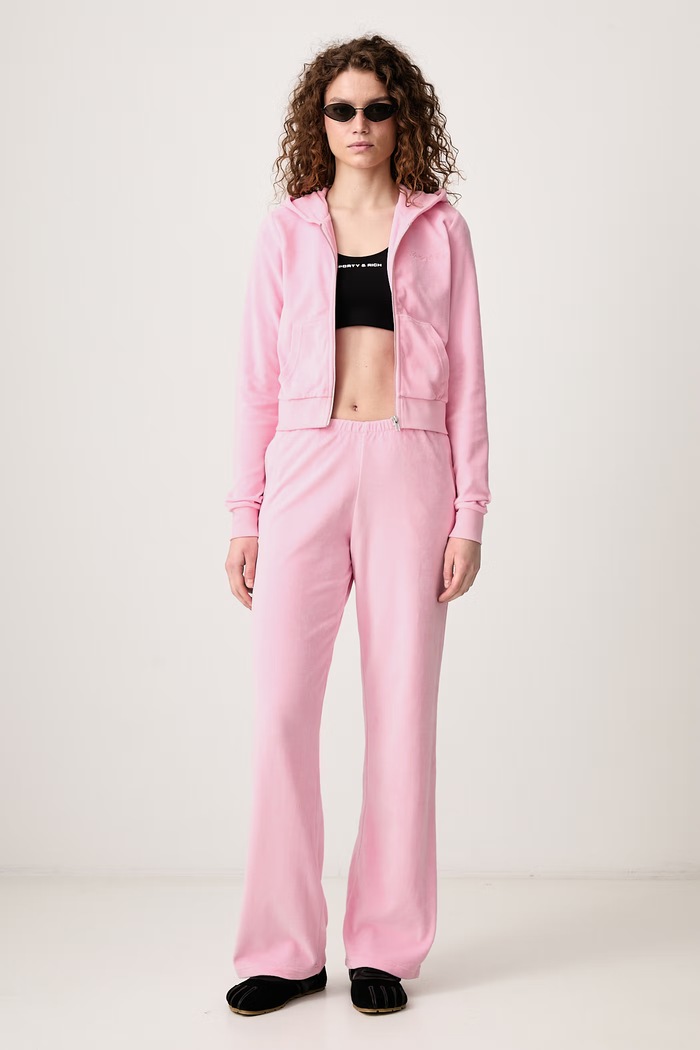 Sporty & Rich Signature Logo Krystal spodnie dresowe welurowe damskie PA02273326P144 różowy SS26