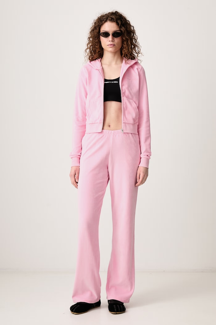 Sporty & Rich Signature Logo Krystal spodnie dresowe welurowe damskie PA02273326P144 różowy SS26