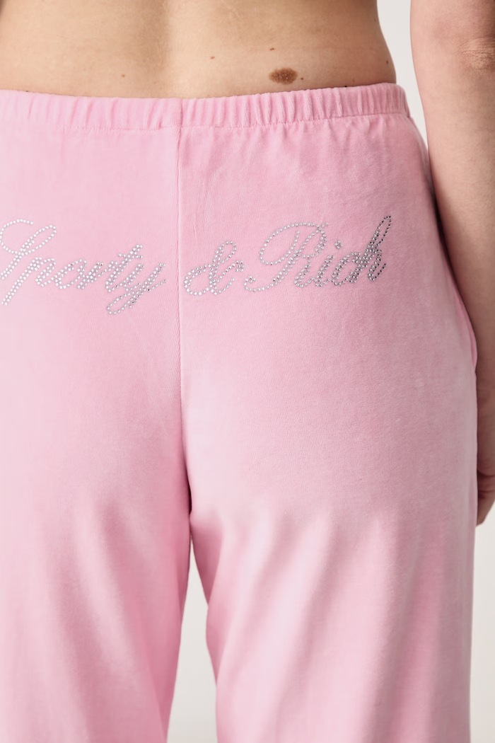 Signature Logo Krystal spodnie dresowe welurowe damskie Sporty & Rich różowy PA02273326P144