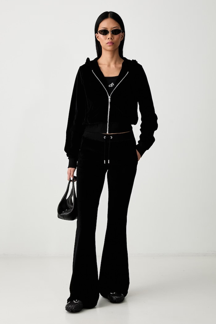 Sporty & Rich Signature Logo Krystal spodnie dresowe bawełniane damskie PA06771326BA01 czarny SS26