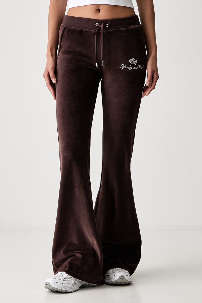 Sporty & Rich x Juicy Couture spodnie dresowe welurowe damskie brązowy PA067716689BR03