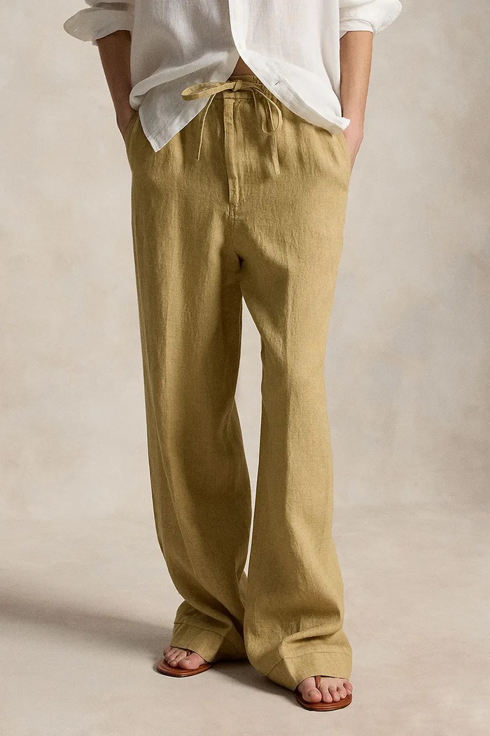 Polo Ralph Lauren spodnie wide leg damskie lniane zielony 211A12949