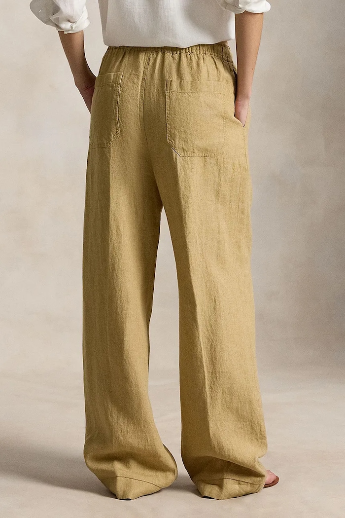 Polo Ralph Lauren spodnie wide leg damskie lniane 211A12949 zielony SS26