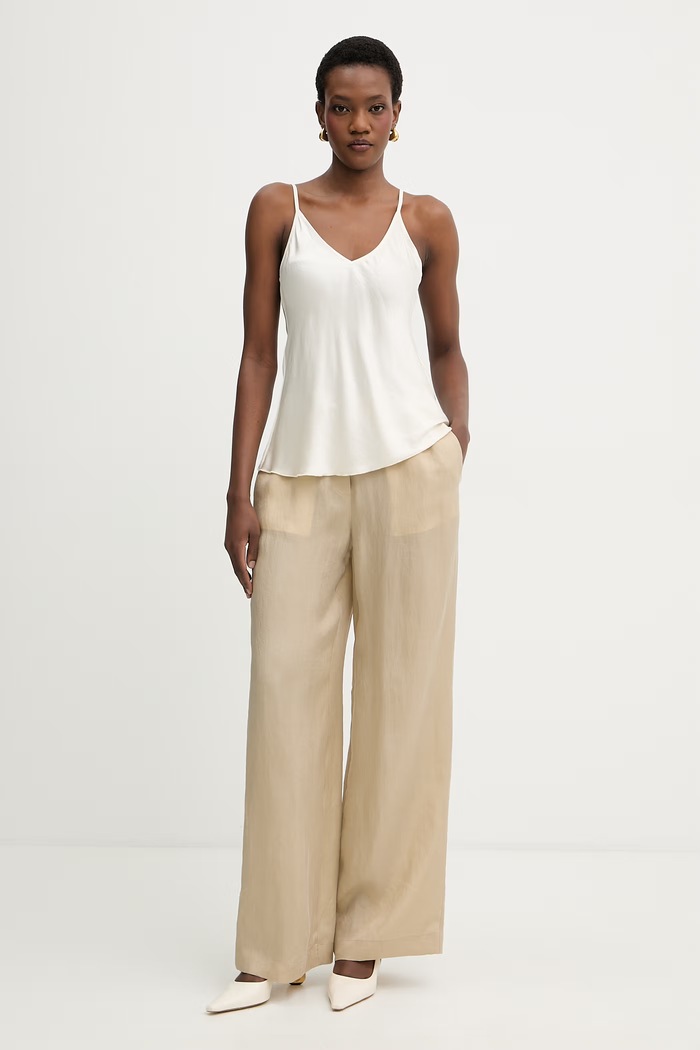 BOSS pantaloni palazzo de femei cu lyocell Tavati2 102772 50556231 bej SS26